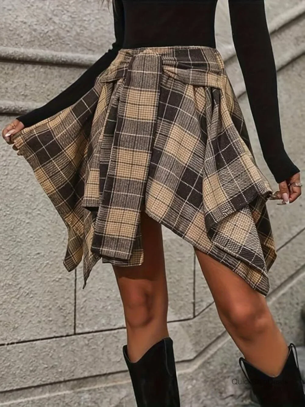 High Waisted Asymmetrical Hem Plaid Mini Skirt